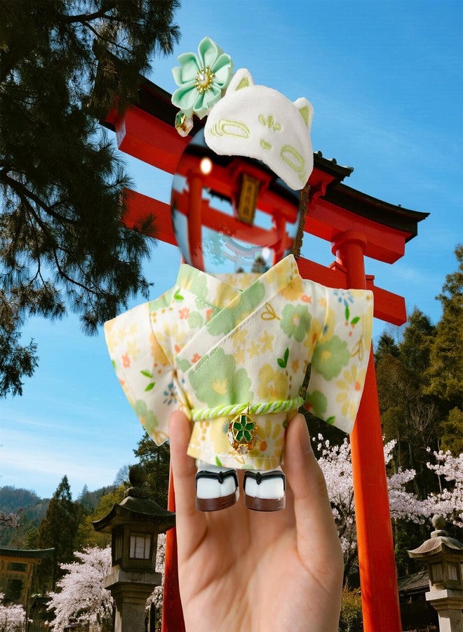 ARTST Clothes for 17cm Dolls,Outfit Accessories Kimono Set for 6.7inch Dolls Boys, Kawaii Chic Deigner Style Flower Hairbow+Green Clothing+Cute Mask+Clogs(NO Doll) - Image 4